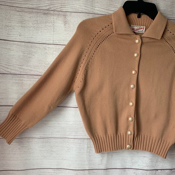 Vintage Canterbury of Tycora Tan Cardigan Sweater Button Up Long Sleeves - Picture 3 of 15